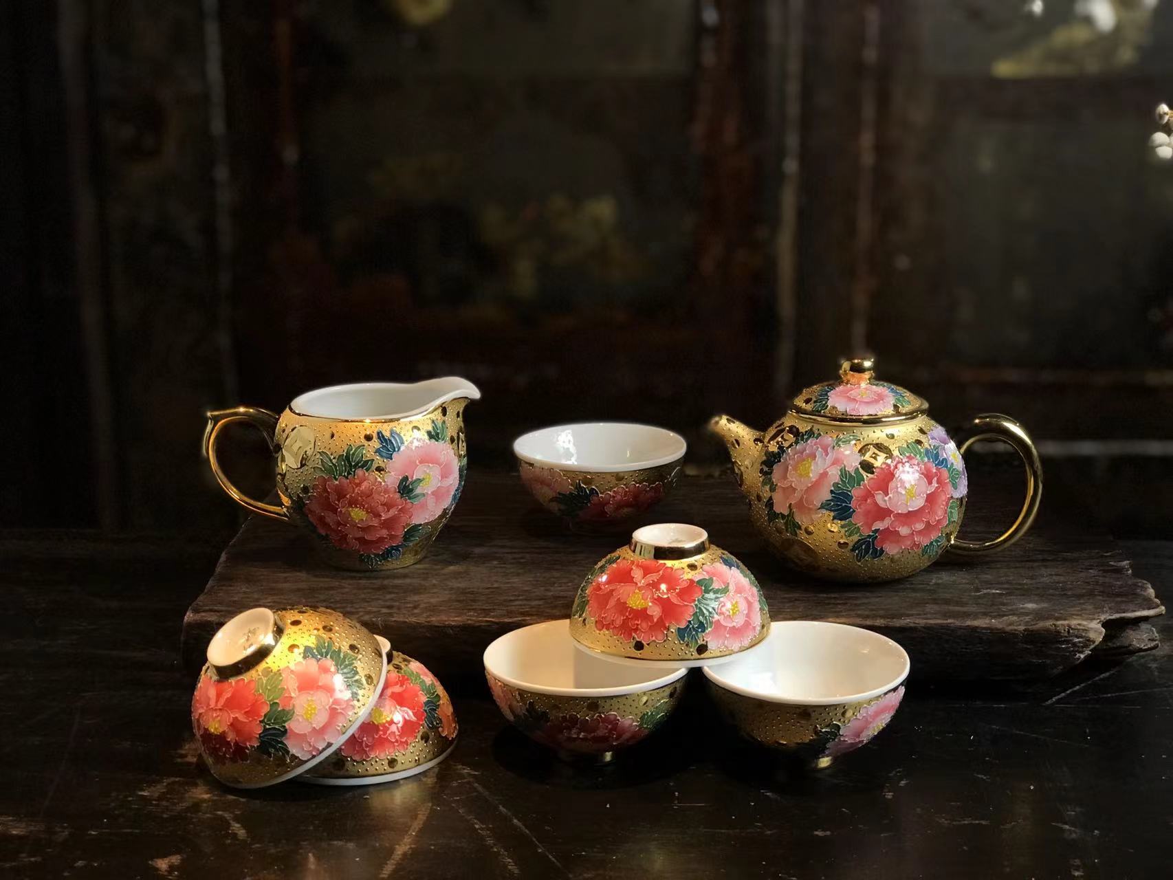 法華彩鎏金牡丹茶具組:圖片 2