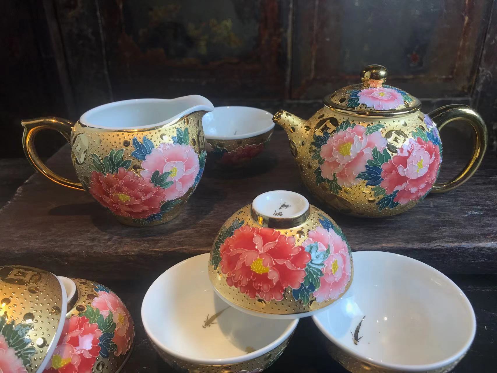 法華彩鎏金牡丹茶具組:圖片 3