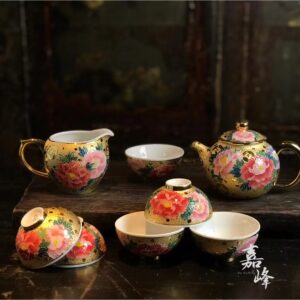 法華彩鎏金牡丹茶具組
