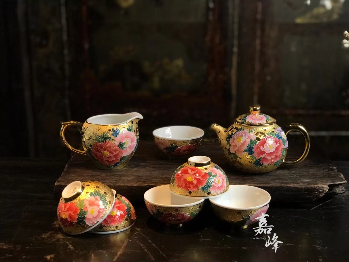 法華彩鎏金牡丹茶具組