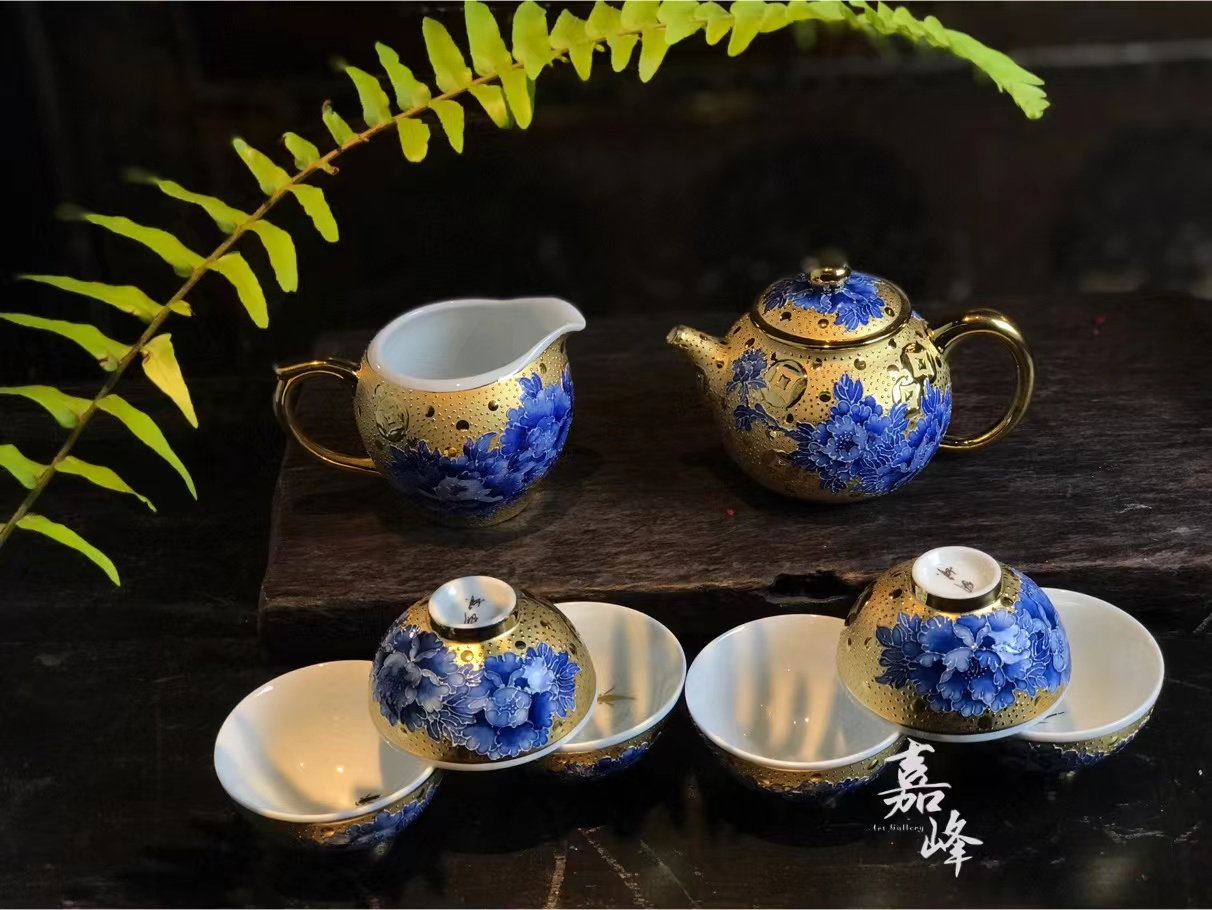 法華彩鎏金青花牡丹茶具組:圖片 3