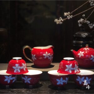 桐花紅釉金彩敬茶茶具組
