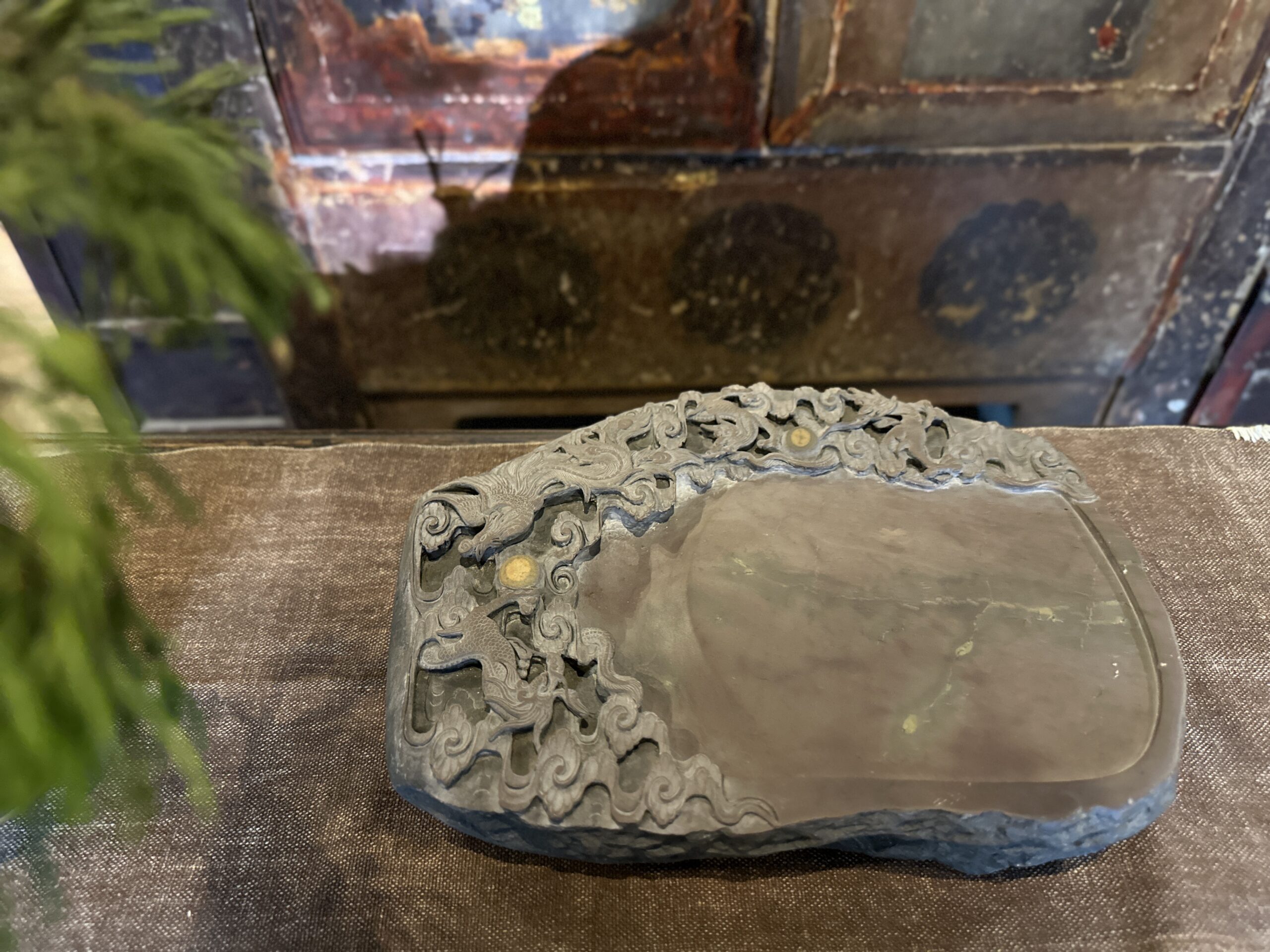 文房雅玩精雕龍鳳呈祥老端硯:圖片 5